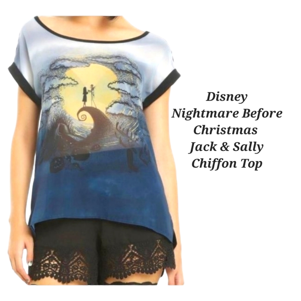 DISNEY NIGHTMARE BEFORE CHRISTMAS JACK & SALLY TOP | Chiffon Top | Disney Shirt